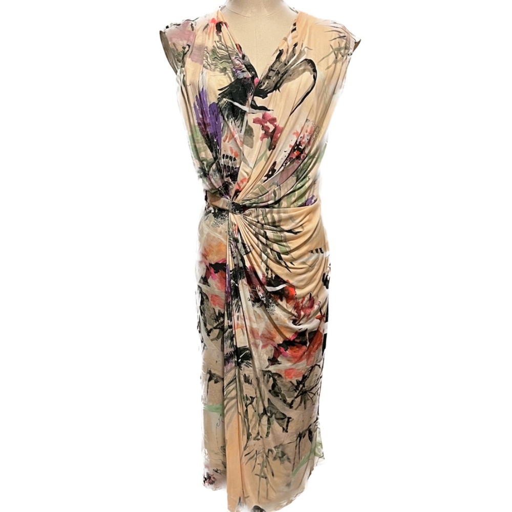 Strenesse Pink and Floral "Painted" Wrap-and-Drape Dress, Size 36 (4)